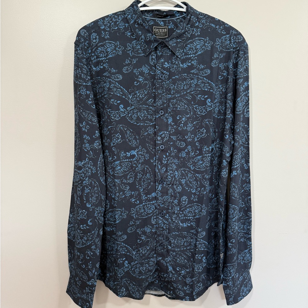 Guess Navy Paisley Long Sleeve Shirt